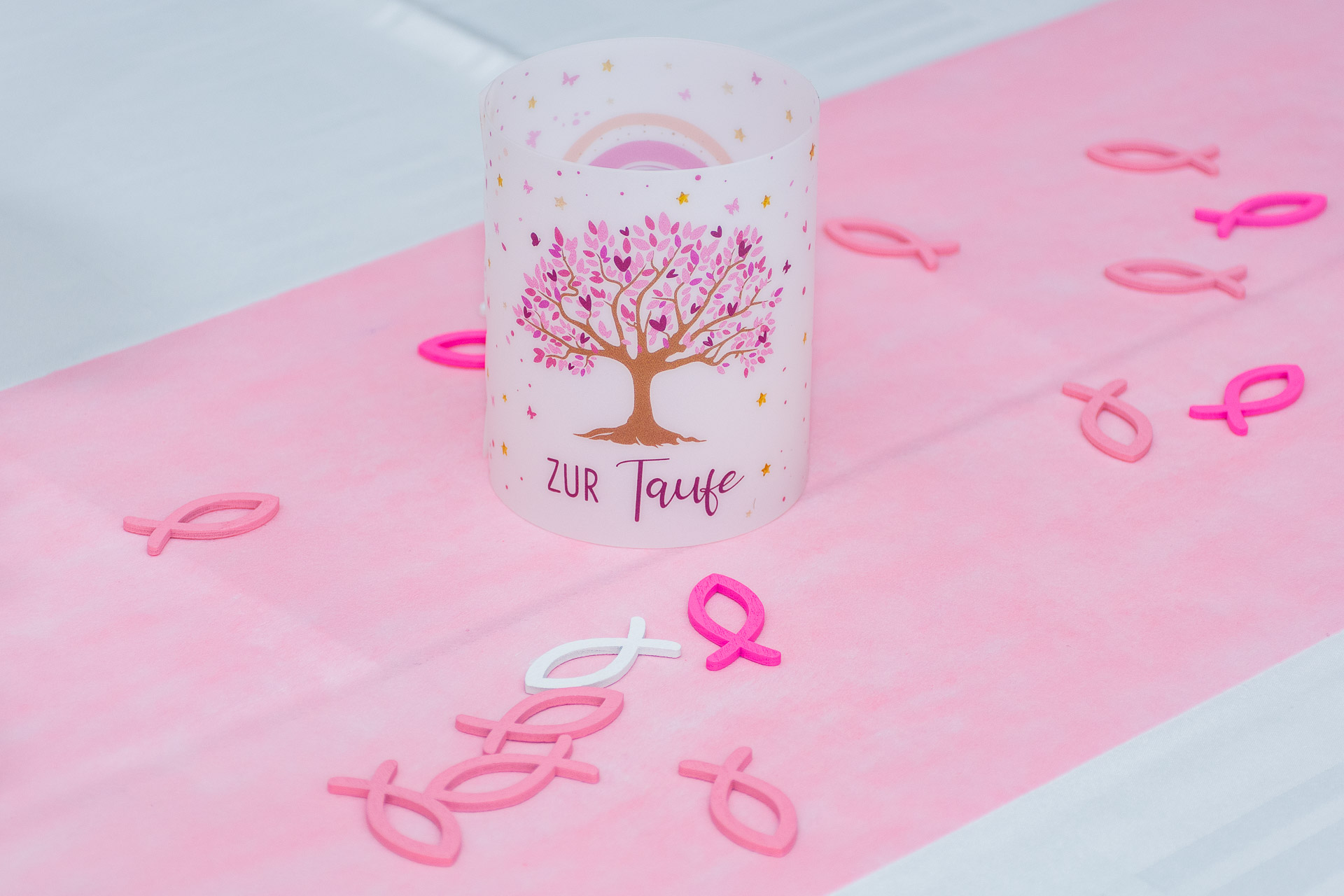 Tischdeko Taufe in Rosa